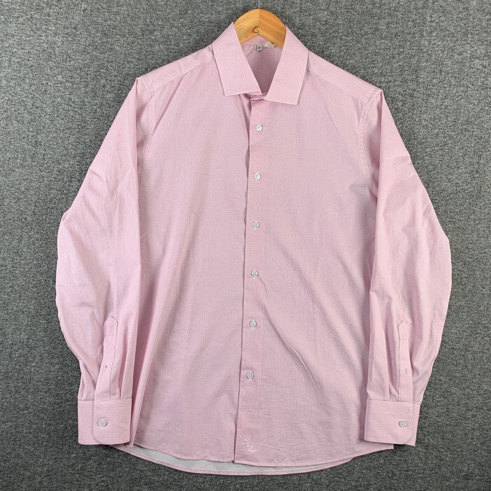 State & Liberty Dress Shirt Men Medium Pink Long Sleeve Athletic Slim Fit Trouse